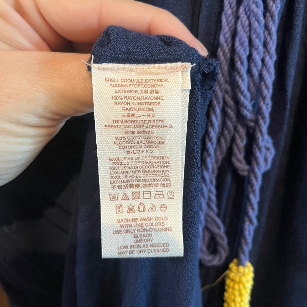 Free People Nueva Fiesta Tunic Top Navy Blue Embroidered boho bohemian med - Picture 7 of 8